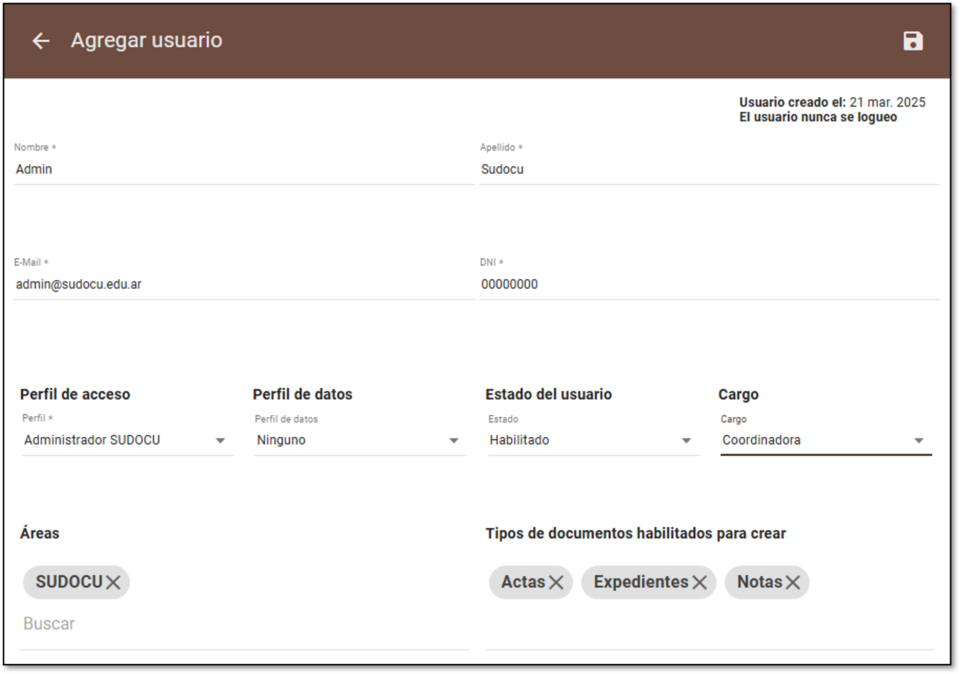 Listado de cuentas vinculadas a un usuario.