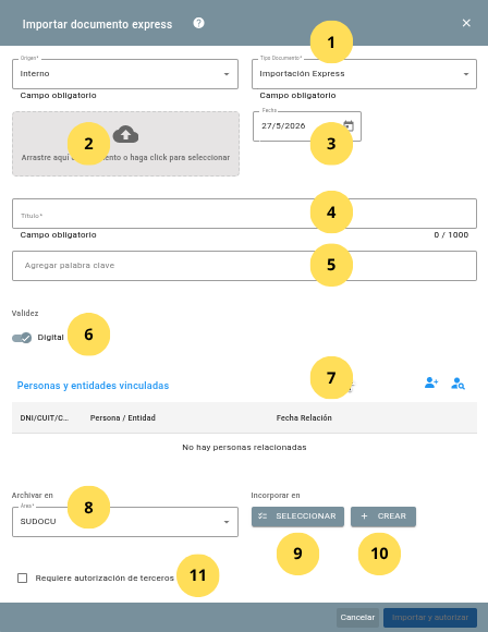 Formulario de importación express de origen interno